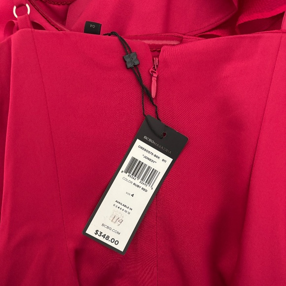 BCBGMaxAzria "Jonesy" One-shoulder Ruffled Mini Dress - Ruby Red Size 4 - Picture 14 of 16